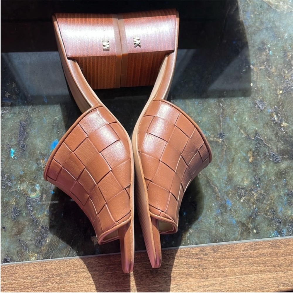 Michael Kors Cognac Woven Leather Block Heel Mule - Picture 5 of 5